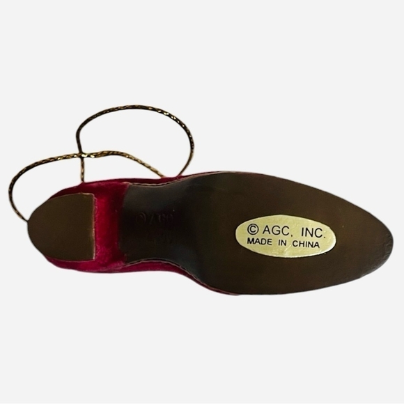 Mini Shoe Figurine Burgundy Gold Embroidered Victorian Style Shoe Xmas Ornament - Picture 5 of 5